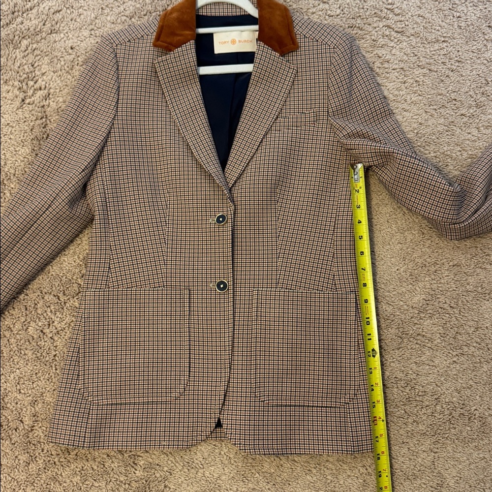 Tory Burch Checkered Blazer with Brown Collar - Picture 8 of 9